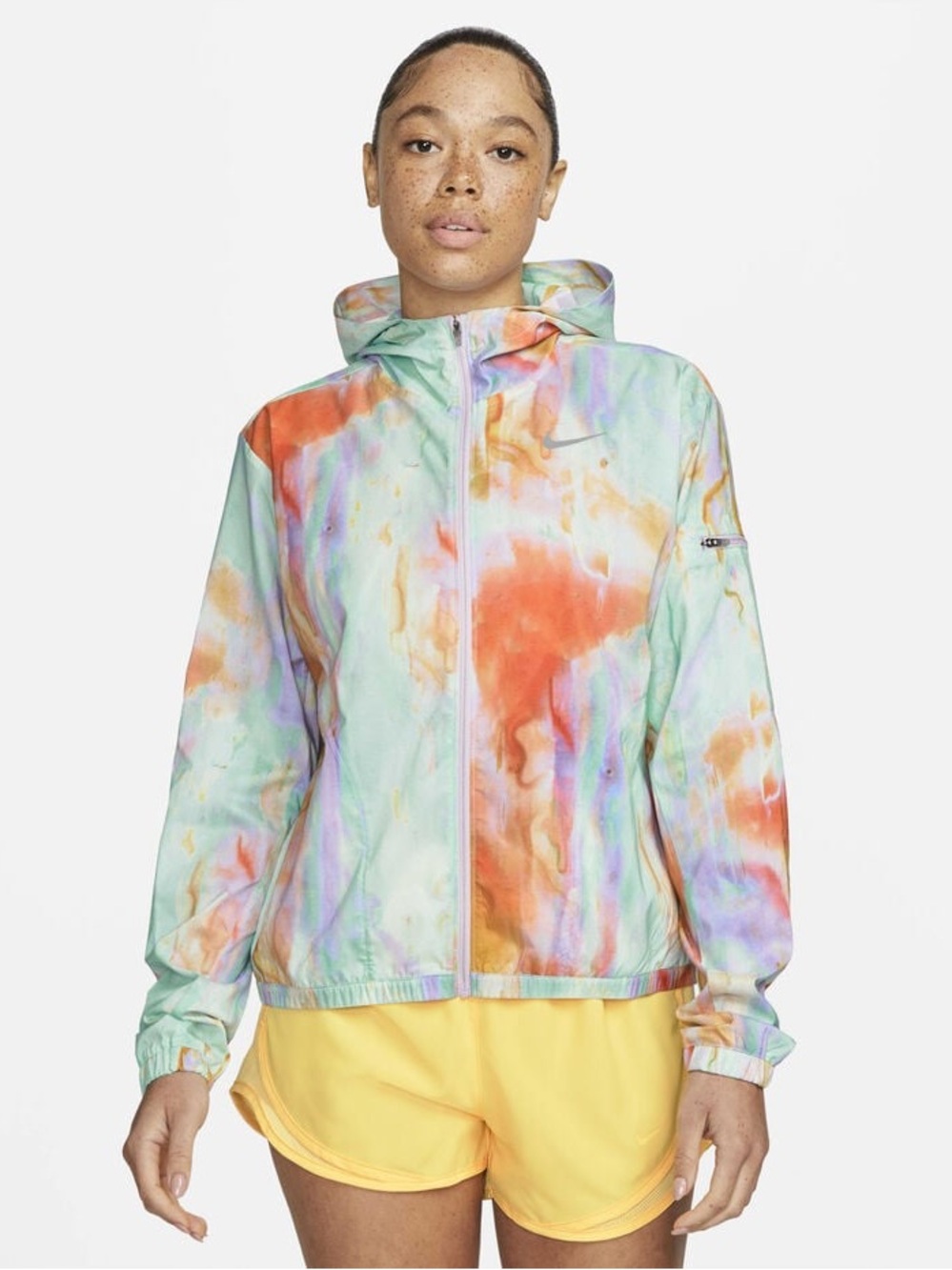 Nike Women's Pastel Tie-Dye Hooded Windbreaker Jacket - Mint, Orange, Lavender